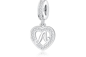 RLCCLR 925 Sterling Silver Letter Charms A~Z Alphabet Charm Letter Beads fit Pandora European Bracelets fit Wife Mom Christmas Birthday Gift