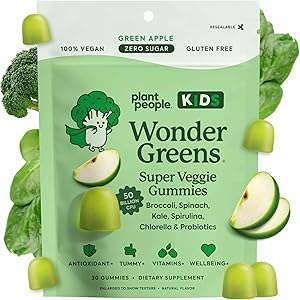 WonderGreens Kids Super Veggie Gummies – Sugar-Free, Allergen-Free Multivitamin for Picky Eaters with Probiotics – Tummy & Im