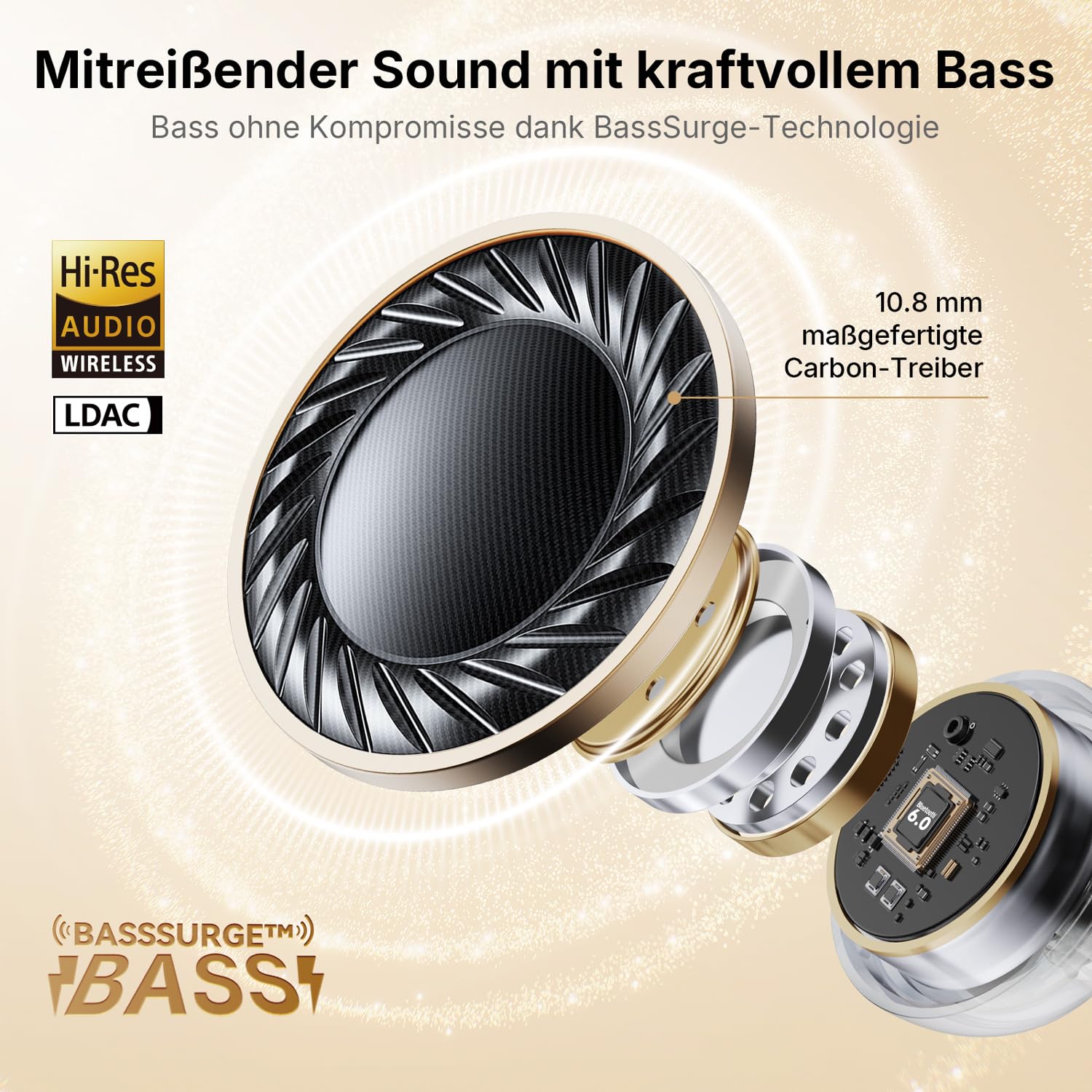 EarFun Clip Open Ear Kopfhörer Bluetooth, komfortabler Sitz, 10.8 mm Carbon-Treiber, Hi-Res Audio, LDAC, BassSurge, 40 Std. Akku, klare Anrufe, Clip-On Earbuds mit Bluetooth 6, Multipoint, IP55, APP 3