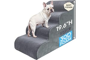 PAWSCART Pet Stairs for Dogs 4-Step, 19.6" H with 30D Material Soft Foam Dog Steps with Non-Slip Bottom Surface Removable Was