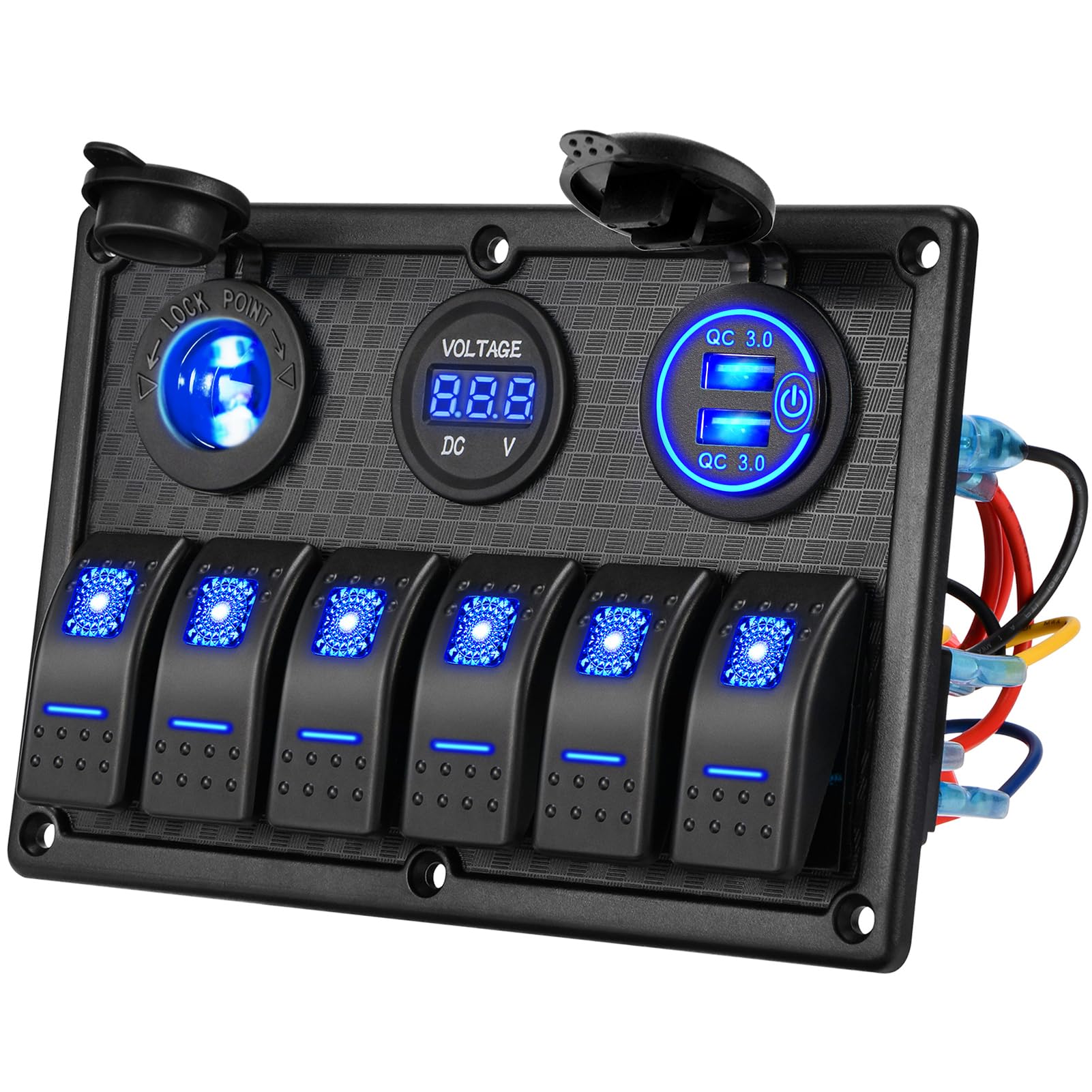 Kohree 6 Gang Toggle Switch Panel 12V / 24V IP66 Waterproof Rocker Switch Panel with Dual USB Charger Port 4.2A Digital Voltmeter Display Car Rocker Switches for Boat Car RV Vehicles Truck Yacht etc.