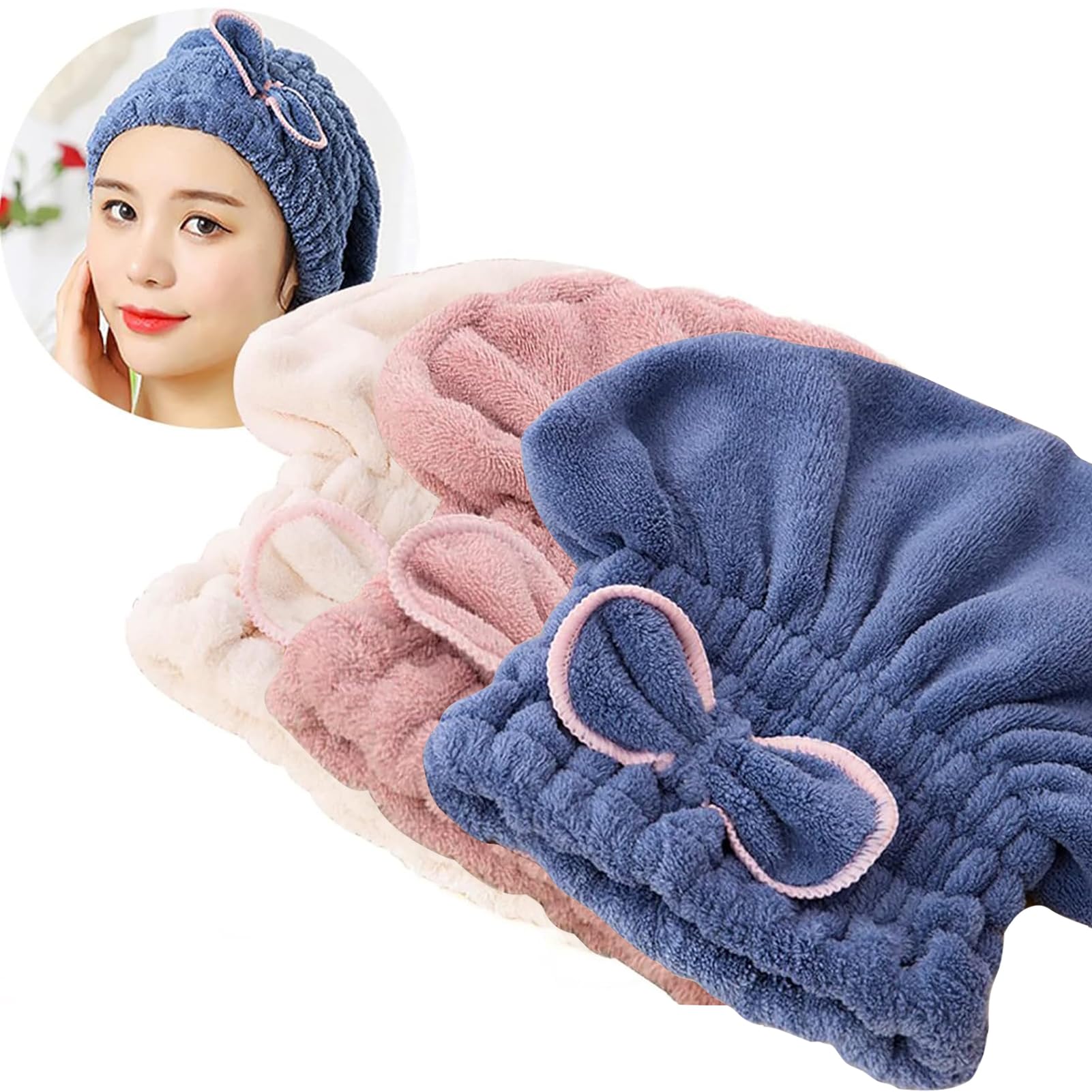 Photo 1 of Jseng 3PC Microfiber Hair Towel Caps, Extrame Soft & Ultra Absorbent, Fast Drying Hair Drying Caps Towel Turban Wrap for Wet Hair Women