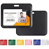 Lanyardio 1 Pack Sliding Horizontal ID Badge Holder Hard Black Plastic Card Case Protector Pouch with Clear Window for Office School ID Credit Cards and Proximity Key Cards