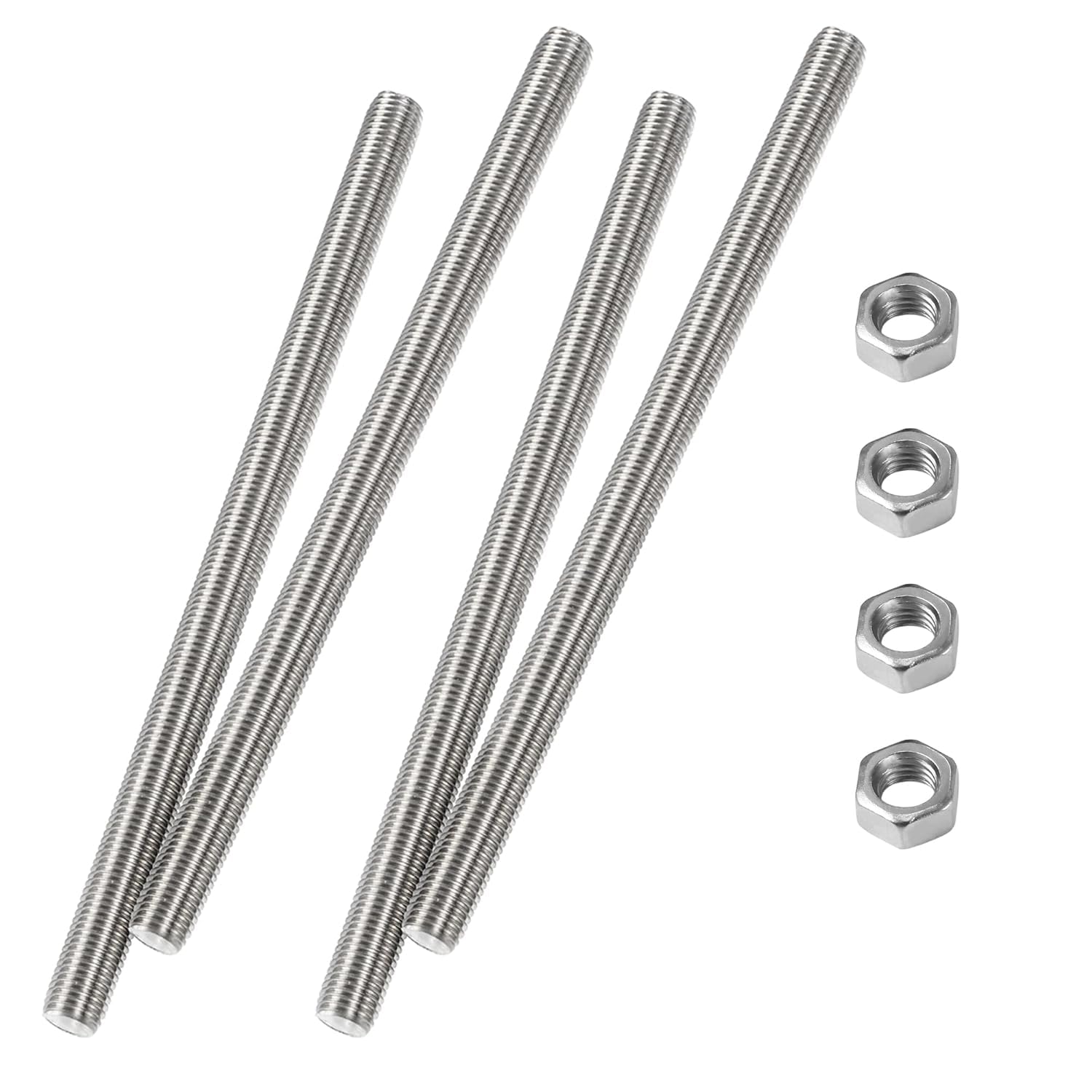 HiPicco M6 x 100mm Fully Threaded Rod & Studs, 304 Stainless Steel Right Hand Threads Rods, M6-1 Thread Pitch for Anchor Bolts, Clamps, Hangers and U-Bolts 4pcs 【with Nuts】