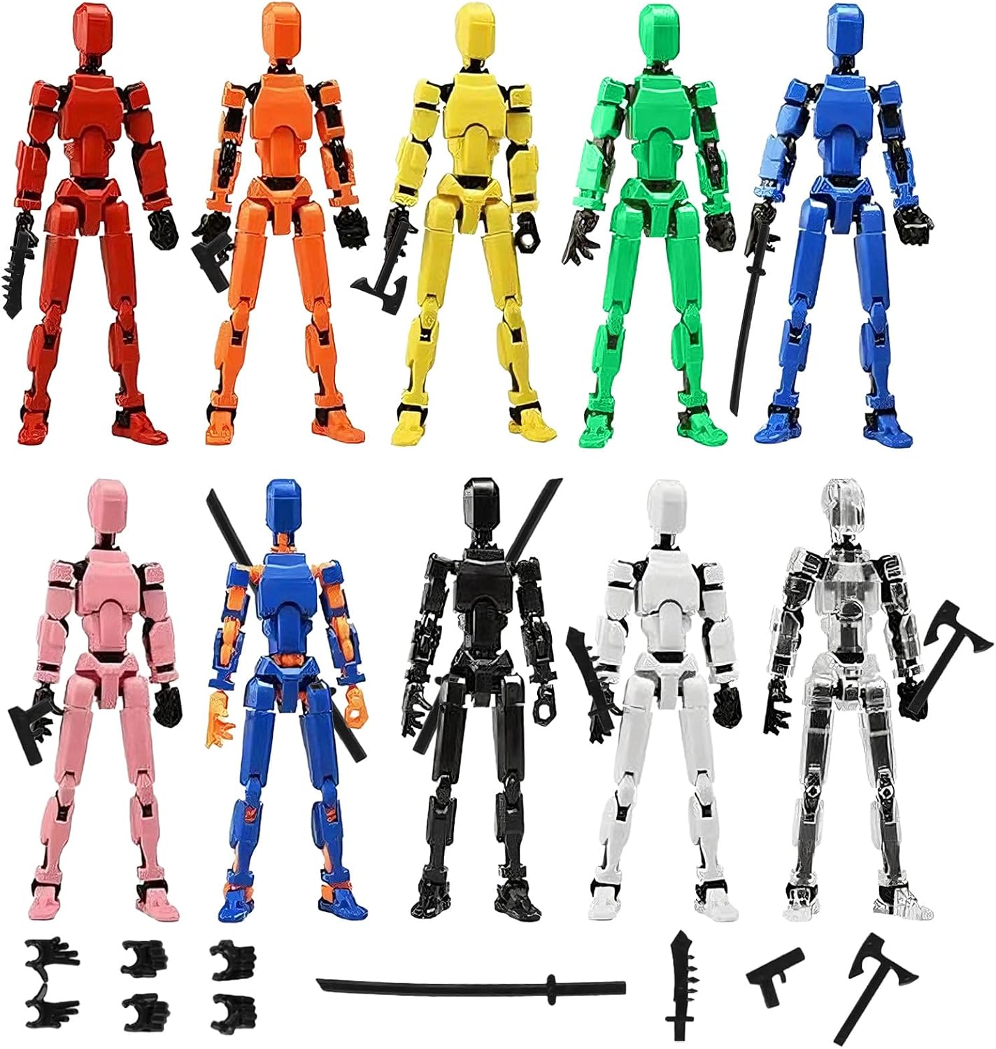 10 Pcs Action Figures T13(Assembly Required),Multi-Jointed Detachable Titan Action Figure with 10 Colors,3D Printed Dummy 13 Action Figure with Accessories for Collectors Desktop Decorations,DIY