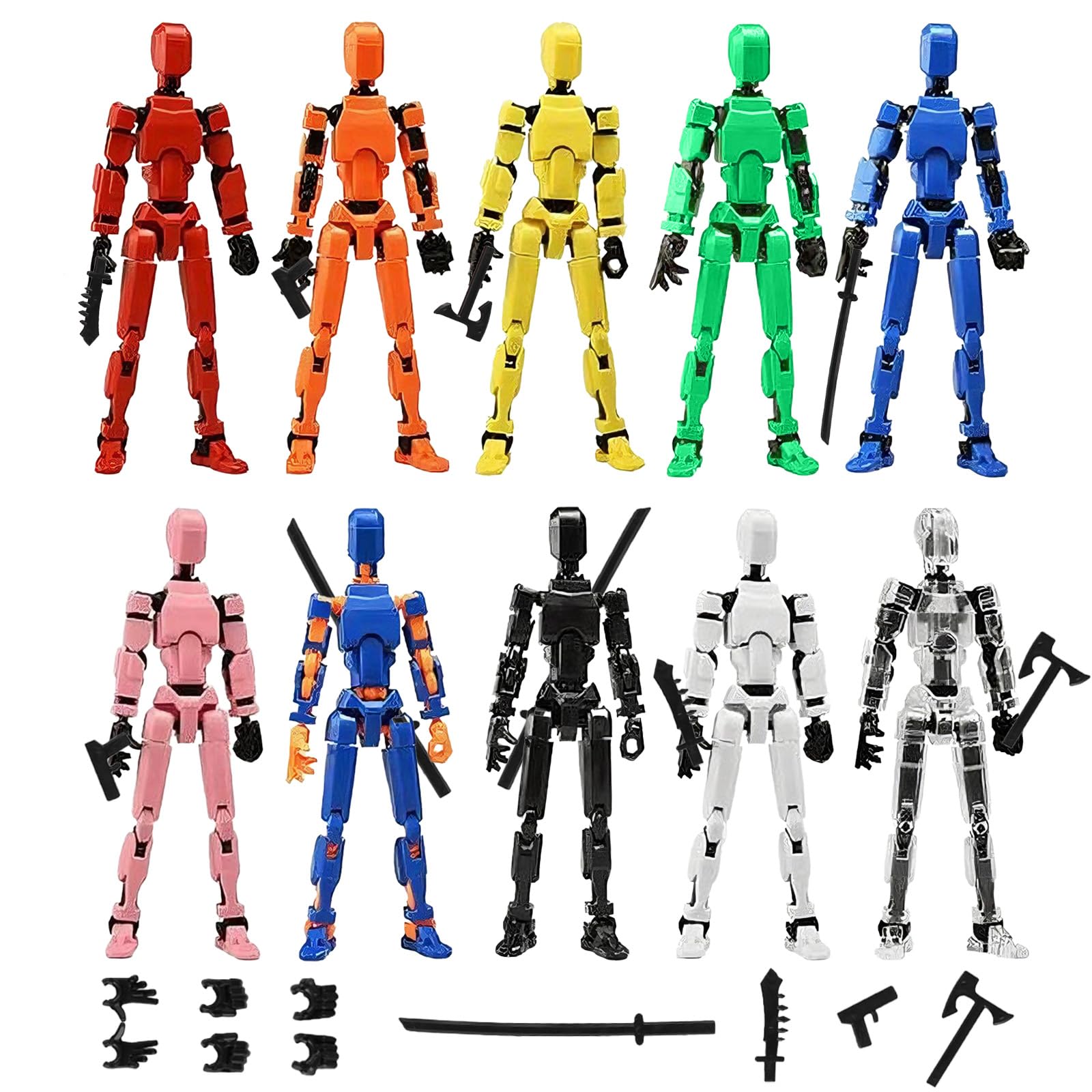Photo 1 of 10 Pcs T13 Action Figures(Assembly Required),Multi-Jointed Detachable Titan 13 Action Figure with 10 Colors,3D Printed Dummy 13 Action Figure with Accessories for Collectors Desktop Decorations,DIY