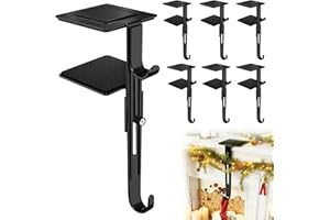 RGJ 6 Pack Christmas Fireplace Stocking and Garland Hanger, 2 in 1 Adjustable Mantle Garland Hanger, No Drill Stocking Holder Hanger for Mantle, Fits Mantles from 0.5" to 6" Thick