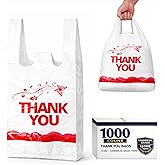 YoYoRain 1000PCS White “Thank You” T-Shirt Bags – Reusable & Disposable Grocery and Supermarket Shopping Bags, 11"x6"x21"