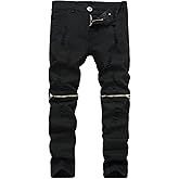 FREDD MARSHALL Boy's Slim Fit Skinny Ripped Distressed Zipper Jeans Pants with Holes