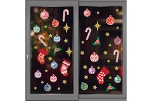 WALPLUS Christmas Window Clings Christmas Decorations Clearance Christmas Wall Sticker Double-Sided Reusable Peel and Stick Removable for Glass Living Room Nursery Room Home Merry Christmas 54 Pieces