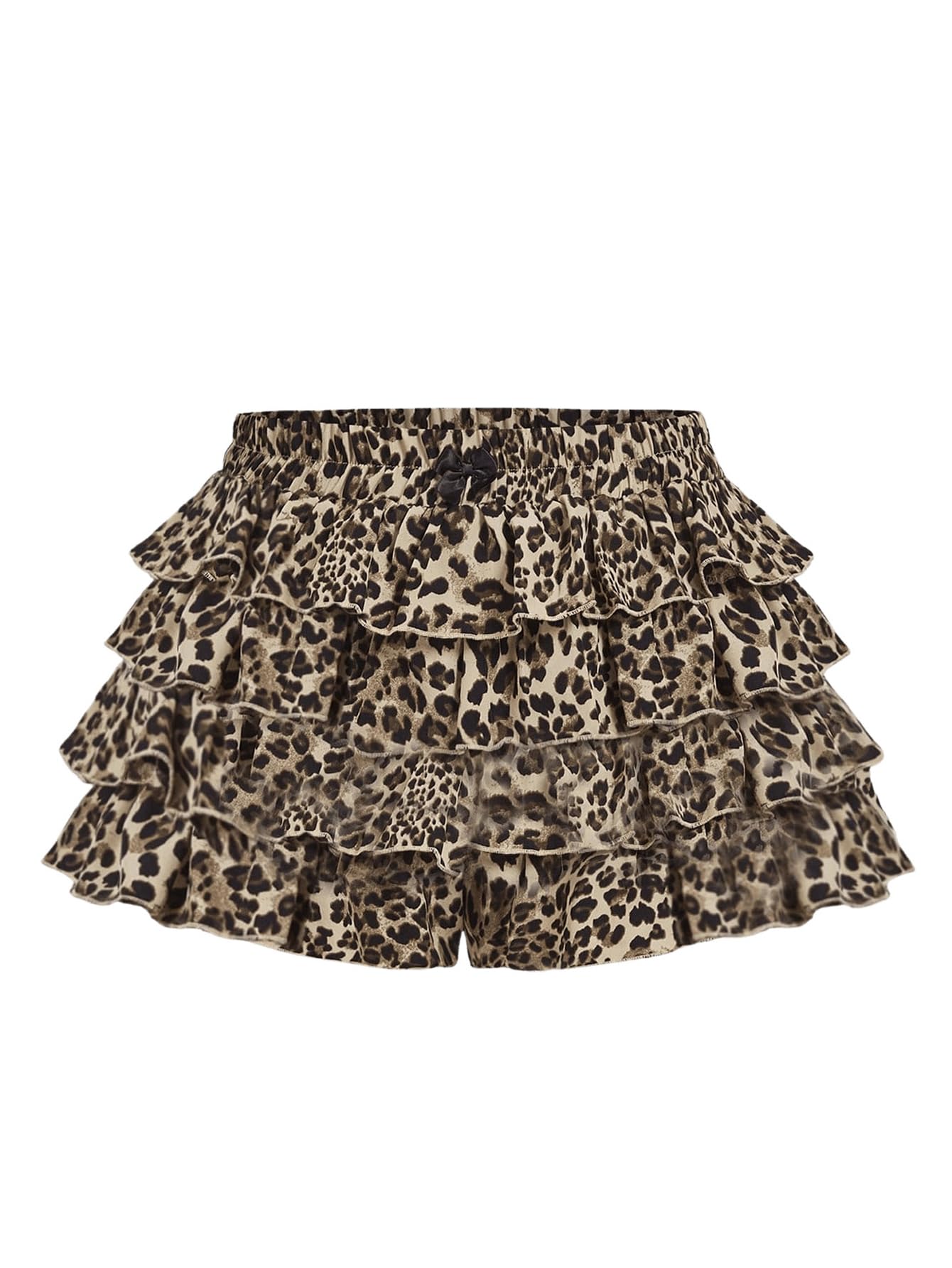 Photo 1 of SOLY HUX Women's Plus Size Ruffle Bloomers Shorts Y2k Leopard Layered Lolita Pumpkin Bottoms Mini Shorts Multicoloured Leopard 3X-Large Plus