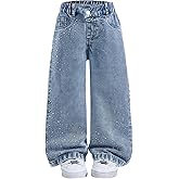 WDIRARA Toddler Girl's Rhinestone Baggy Jeans Asymmetrical Waist Straight Leg Denim Pants