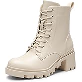 DREAM PAIRS Women's Lace Up Combat Ankle Boots Fashion Low Chunky Heel Lug Sole Fall Heeled Booties Shoes
