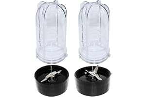 Blendin Replacement Tall Cups with Cross and Flat Blade Combo Compatible with Original Magic Bullet Blender Juicer 250W MB-10