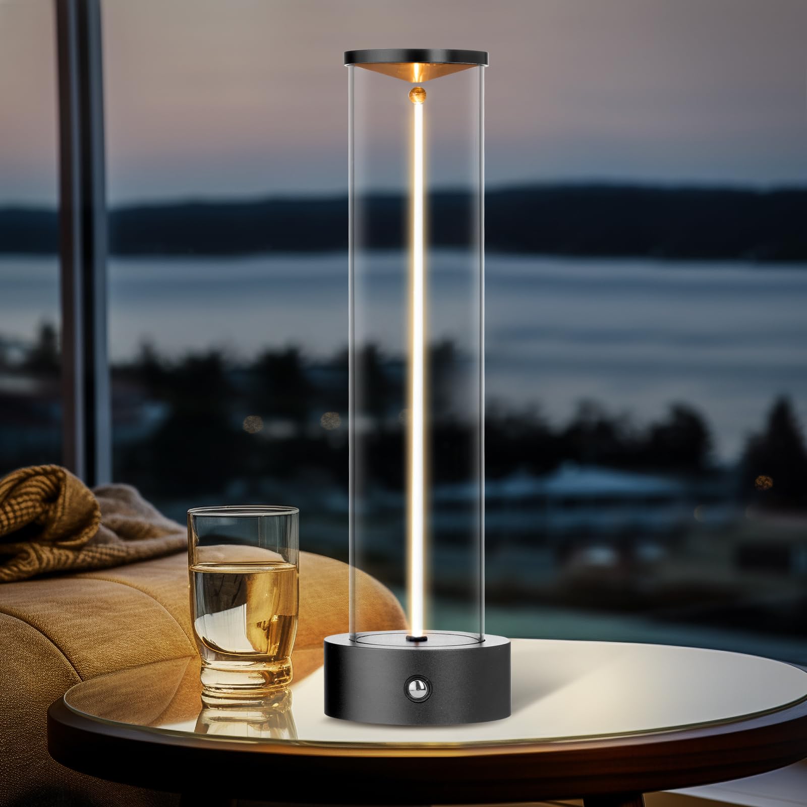 Photo 1 of MKIIACH Cordless Portable LED Table Lamp, Modern Nightstand Lights with Filament Magnetic, Three-Level Dimmable Lamp for Gaming, Home Office, Bedroom, Living Room, Kitchen, Bar, Restaurant (Black)