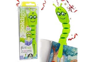 Gifts for Readers & Writers Bookmark Reading Light Bookworm Green - 2in1 Clip On Bookmark Kids Book Light for Reading Night in Bed, Travel Cute Book Lights, Flexible 8 Lumen LED Lights for Books