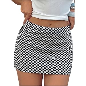 SHENHE Women's Checkered Plaid Tennis Skort with Shorts Y2k Low Rise Bodycon Gingham Mini Skirt