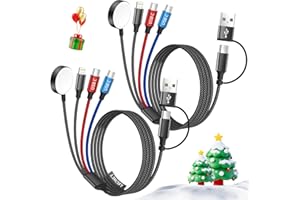 MPATIBY Dual Type-C Port 4 in 2 Multi Charging Cable for Apple iWatch Charger/iPhone 17/Lightning, Travel Charger for Multiple Devices, Christmas Gift for iWatch Ultra/SE/10-1, iPhone16-8, iPad - 2Pcs 5FT