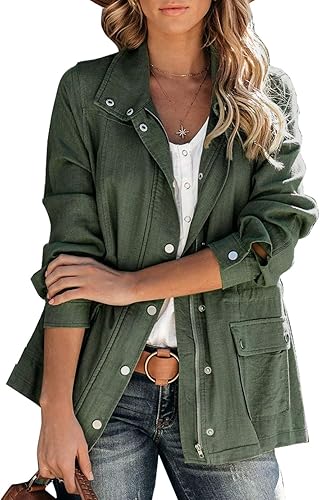 FIYOTE Damen Mantel Herbst Jacke Knopfleiste Ausschnitt mit Zwei