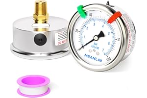 MEANLIN MEASURE 0~100Psi Liquid Filled Pressure Gauge 1/4" NPT 2.5" FACE DIAL Stainless Steel Glycerin Filled WOG Water Oil Air Back Mount (with 2PCS Snaps)