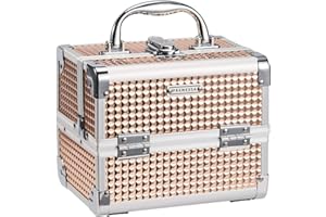 FRENESSA Makeup Case Train Case Portable Makeup Box with Mirror Lock Box Travel Cosmetic Train Cases Hard Makeup Organizer for Nail Craft Storage Vanity Rose Gold