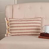 Piper Classics Market Place Red Ticking Stripe Throw Pillow Cover, 12" L x 20" W, Farmhouse Décor Brick Red & Cream w/Buttons, Christmas, Patriotic
