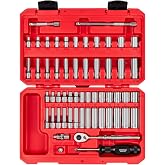 TEKTON 1/4 Inch Drive 12-Point Socket and Ratchet Set, 56-Piece | SKT05304 | (5/32 - 9/16 in., 4 - 15 mm), Shallow and Deep, Case