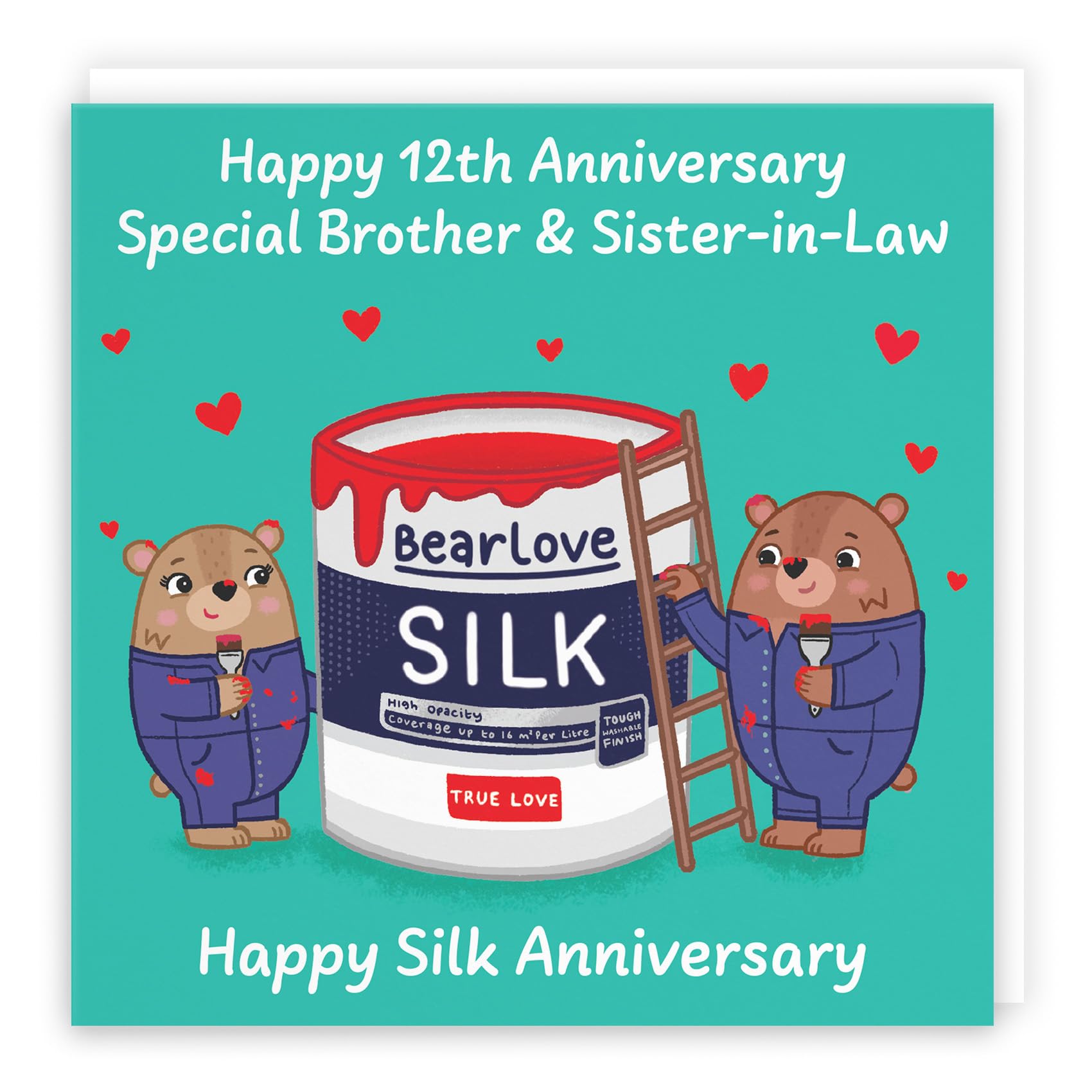 Hunts England - Brother And Sister In Law 12th Anniversary Card - Silk Anniversary - 12 Years - Cute Fun Bears Card For Brother & Sister-in-Law - Love Story Collection
