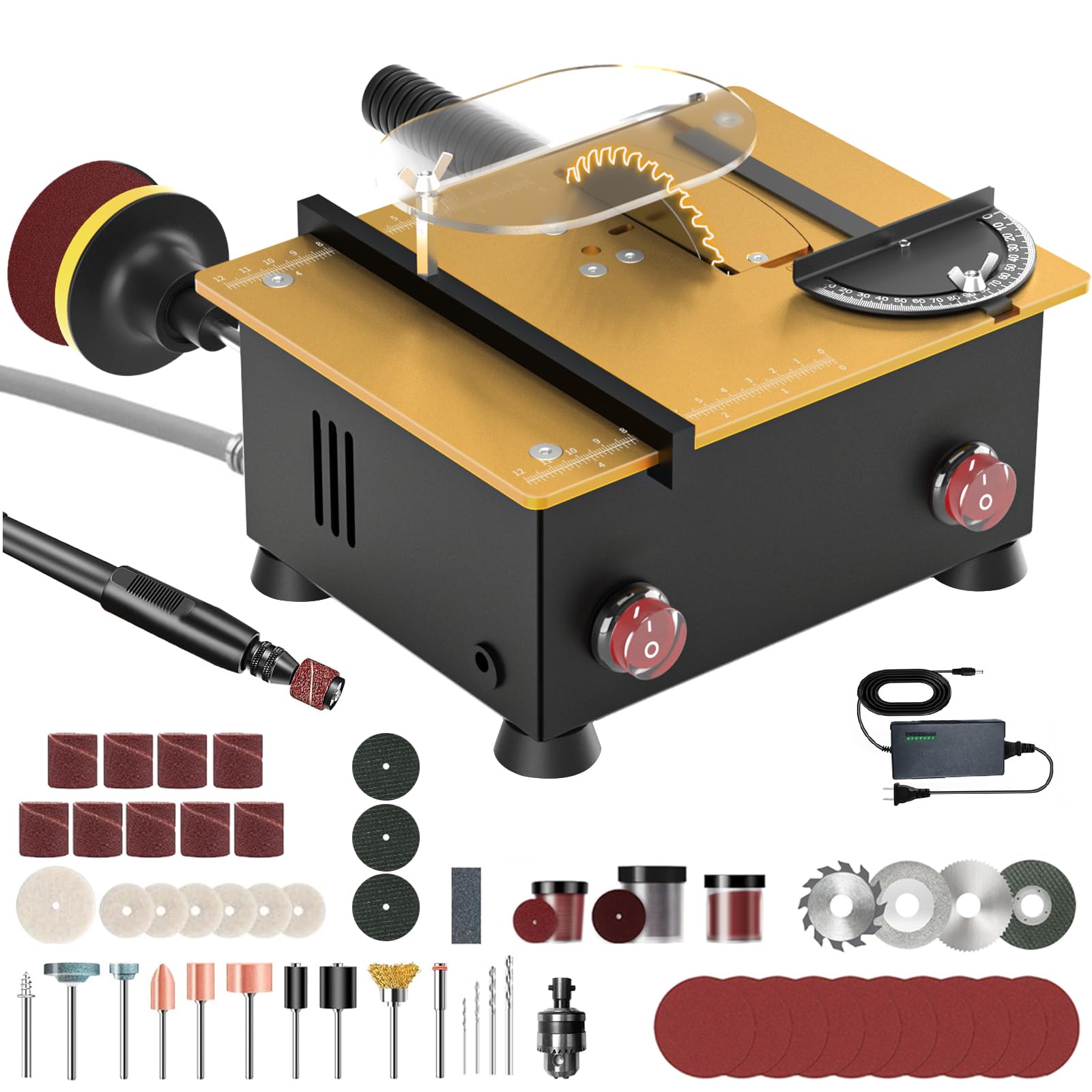 Photo 1 of Mini Table Saw for Crafts[Dual 795 Motors & Switches] Max 200W/12,000RPM/26mm Adjustable Height Table Saw with Accessories.Gift for Men and Women's Creating Handmade Gifts,Exploring Hobbies,Models