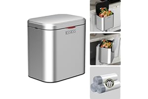 KSSKSS 1.05 Gallon Kitchen Compost Bin for Counter Top or Under Sink, Inner Bucket,Stainless Steel Hanging Small Trash Can with Lid for Kitchen/Cupboard/RV (Silver)