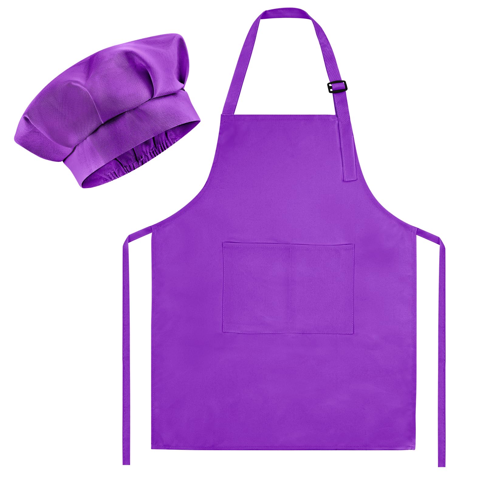 Morcheiong Kids Chef Hat and Apron Set, Adjustable Deep Purple Children's Painting Apron and Chef Hat with 2 Large Pocket for Kids Cooking Painting Baking Activity — image 1
