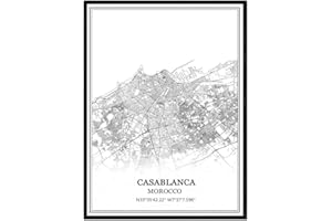 TANOKCRS Casablanca Morocco Map Wall Art Canvas Print Poster Artwork Unframed Modern Black and White Map Souvenir Gift Home Decor 9x11 Inches