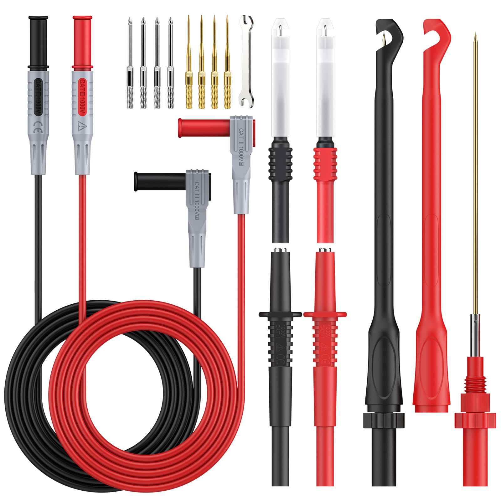Photo 1 of Neoteck 17PCS Multimeter Automotive Test Leads Wire Piercing Clip Puncture Probes Replaceable Gold-Plated Multimeter Probes 4mm Banana Plug Extension Test Cable Set