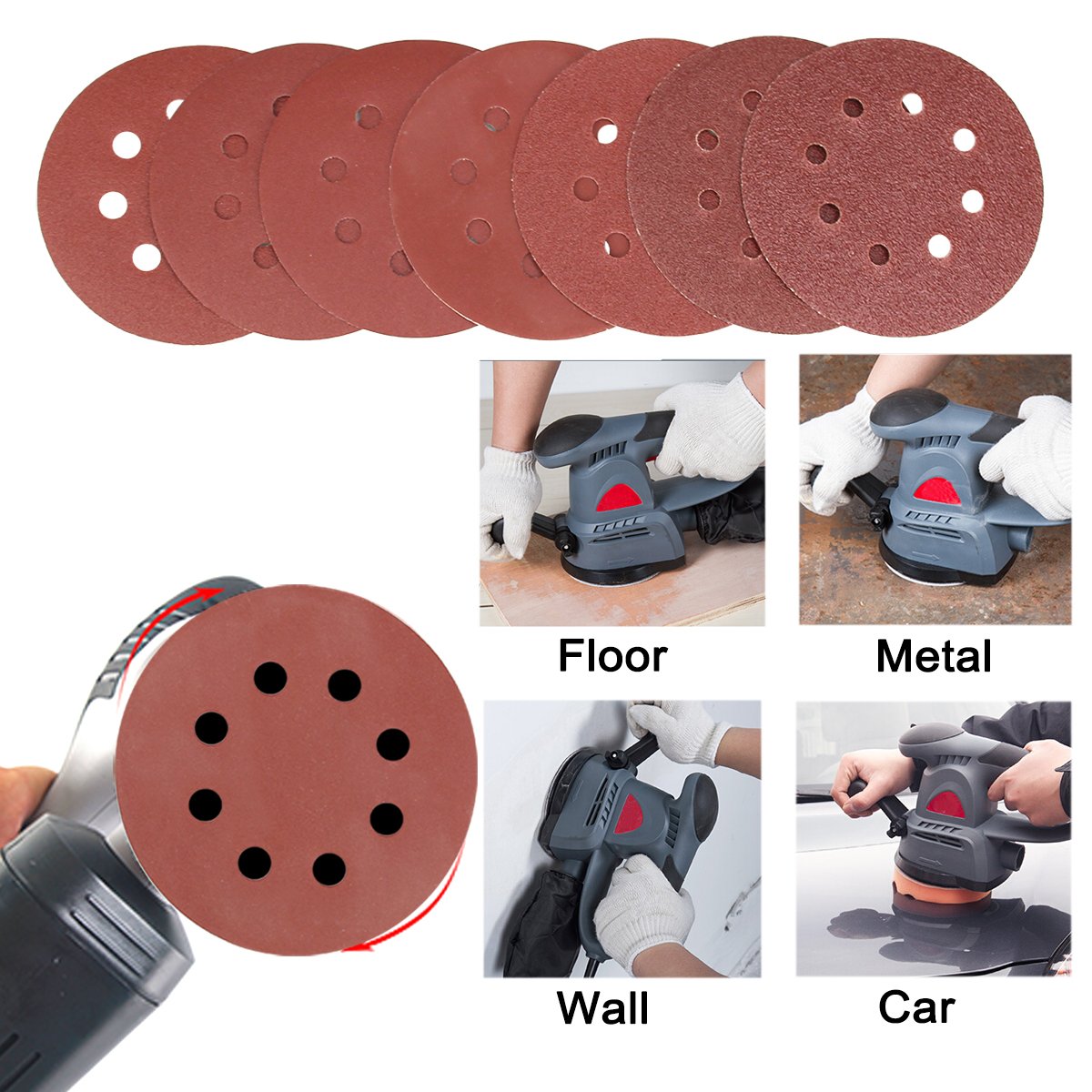 Naisidier 70Pcs 8 Holes Sanding Discs 5inch Hook and Loop Sandpaper Sanding Sheets Assorted 60/80/100/120/180/240/320 Grit for Random Orbital Sander