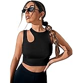 Verdusa Women's Cut Out Sleeveless Round Neck Slim Fitted Ribbed Tank Crop Top