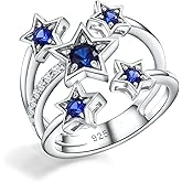 DAYBYDAY 925 Sterling Silver Star/Evil Eye Ring Blue Sapphire Ring for Women D Color VVS1 Moissanite Created Statement Ring Size 6-10