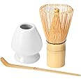 Matcha Whisk Set, Matcha Making Kit Whisk, Ceramic Whisk Holder, Tea Scoop, Traditional Japanese Matcha Tools For Japanese Tea Ceremony (White, 3 Pack)
