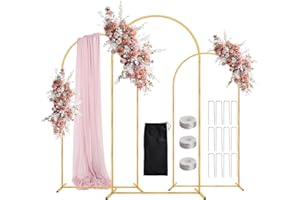 WellSign Wedding Arch Backdrop Stand 6FT, 5FT, 4FT Set of 3 Metal Gold Balloon Arch kit Stand for Ceremony Baby Shower Birthday Bridal Party Event Decoration, Garden Climbing Plant Fram