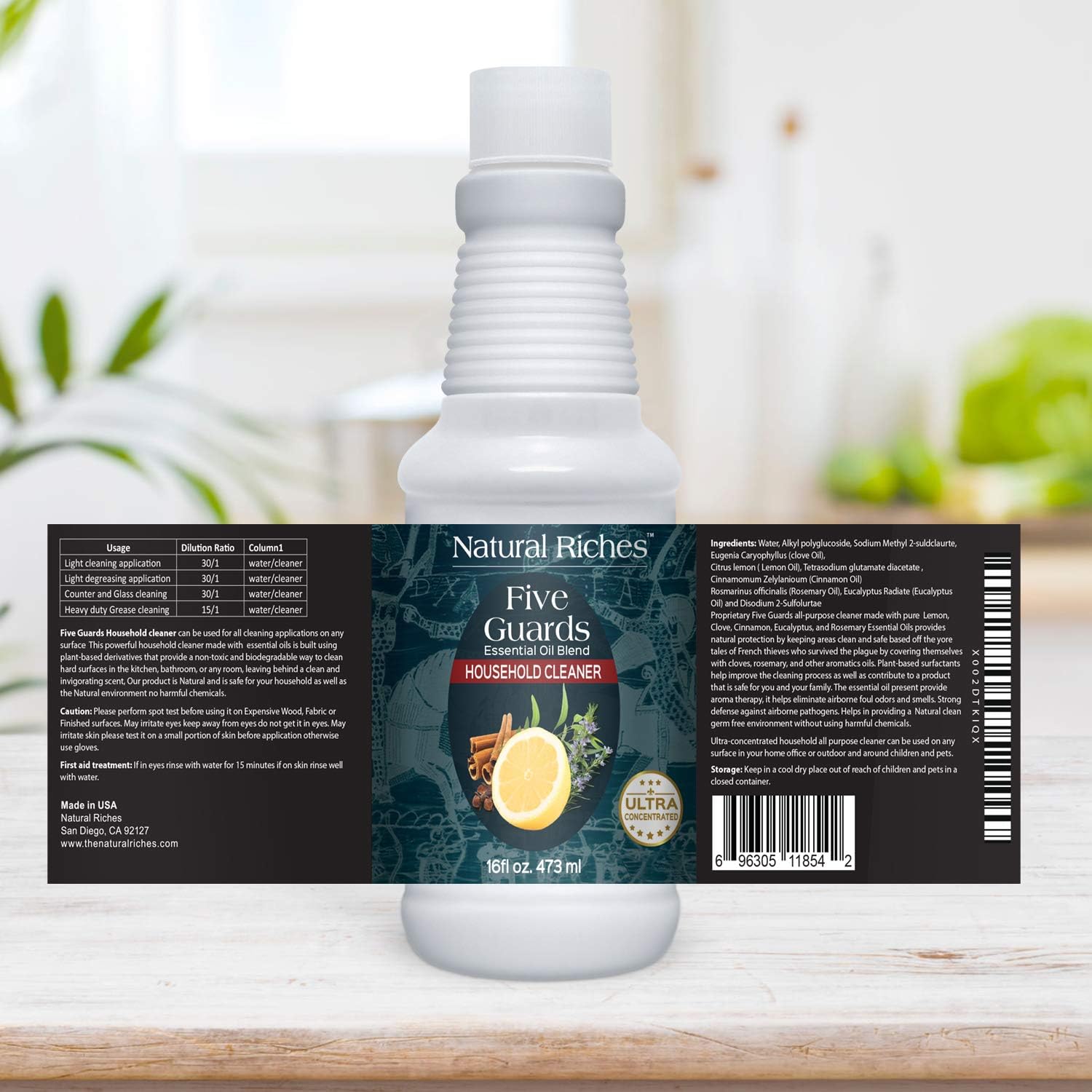 Household Cleaner Concentrate Five Guards 16 fl. oz. by Natural riches from The Tales of French Thieves Essential Oil Blend Household Cleaner: Health & Personal Care