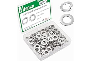Aienxn 100PCS M6 Flat Washer and Spring Lock Washers, 50PCS Spring Lock Washers and 50PCS Flat Washers, 304 Stainless Flat Washers for Screws, M6 Washers for Bolts, Lock Washer Set