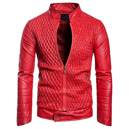 AOWOFS Herren Lederjacke Slim Fit Kunstlederjacke mit Stehkragen Gesteppt Kunstleder Jacke