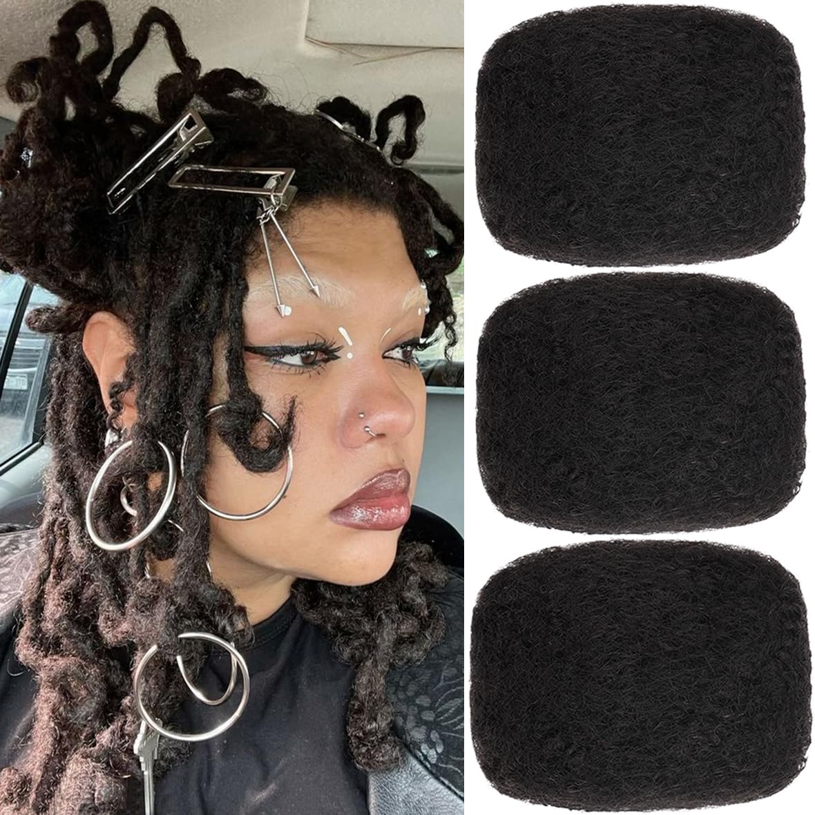 Kackanaa 12 Inch Springy Afro Kinky Curly Human Hair Bulks for Dreadlock Extensions 3 Packs Marley Twist Crochet Hair Bulk for Mini Twist Repair Locs Springy Afro Twist Human Hair Bulk, 30g /Pack