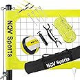 NQV Professional Heavy Duty Outdoor Yellow Volleyball Net Set with Adjustable 3 Levels Height Aluminum Poles, Anti-sag System,Volleyball,Pump,Boundary Line and Carrying Bag for Backyard