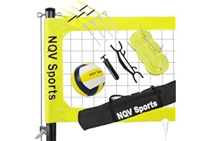 NQV Professional Heavy Duty Outdoor Yellow Volleyball Net Set with Adjustable 3 Levels Height Aluminum Poles, Anti-sag System,Volleyball,Pump,Boundary Line and Carrying Bag for Backyard