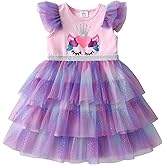 DXTON Toddler Girls Tutu Dress: Cotton Bodice Layered Tulle Skirt, Mermaid Sparkle Birthday Party Dress for Kids 3–8 Years