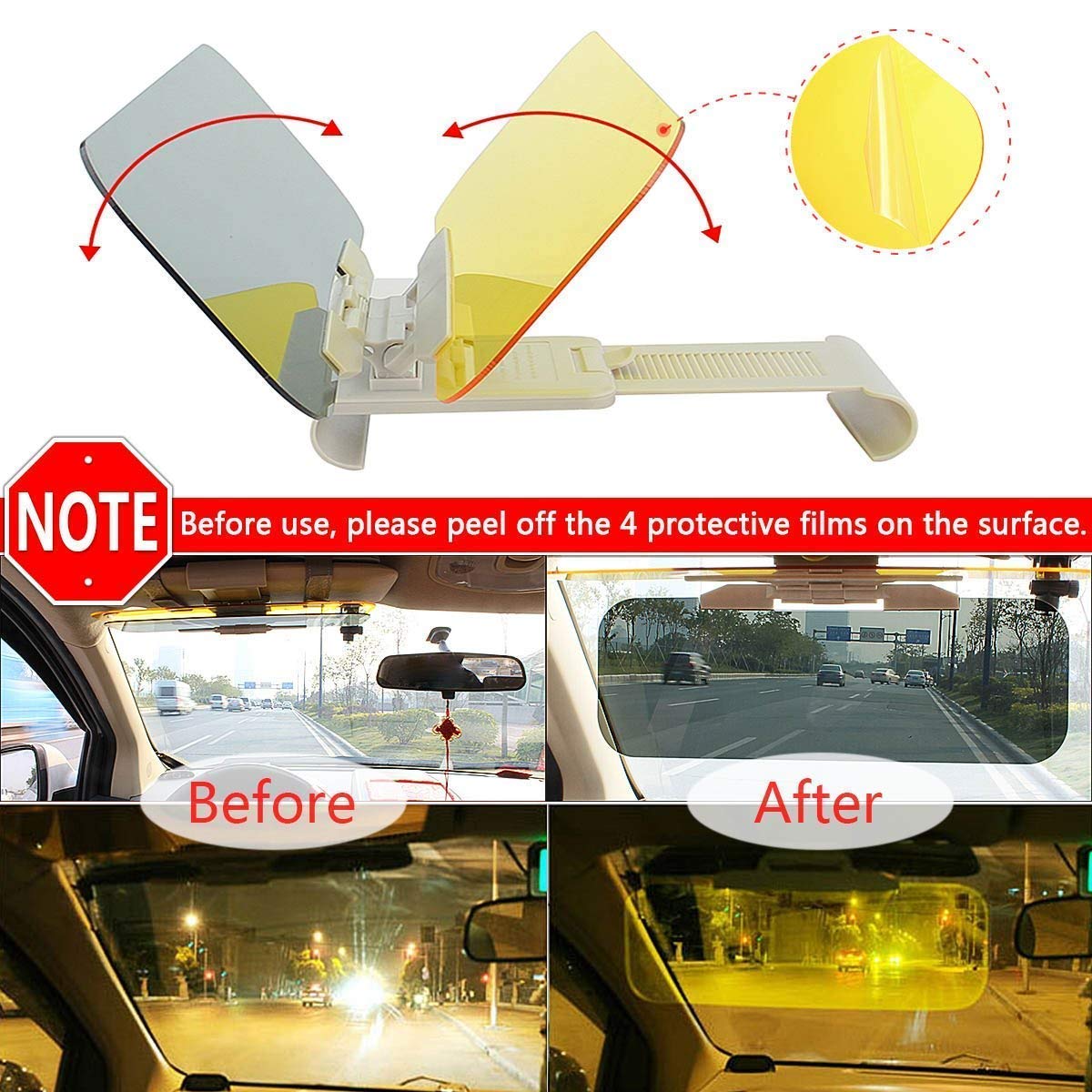 Yanztech Car Sun Visor Day and Night Vision Anti-Glare Visor, 2 in 1 Car Sun Visors, Transparent Windshiled Glass, Blocking UV Rays Windshield Driving Visor