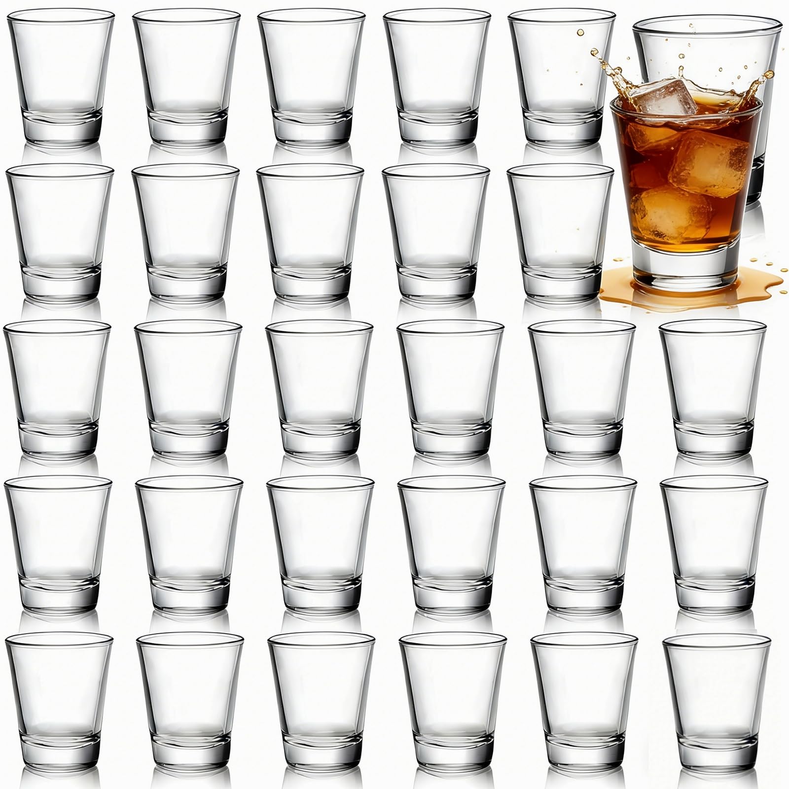 Tebery 30 Pcs 60ml Shot Glasses, 2oz Heavy Base Shot Glasses Sets, Round Glassware Shot Glass, Clear Glass for Vodka, Whiskey, Tequila, Espresso, Liquor
