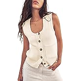 Biffxeu Womens Sleeveless Sweater Vest Fall Ribbed Tank Top Button Down Knit Casual Clothes Summer Going Out Tops with Pocket