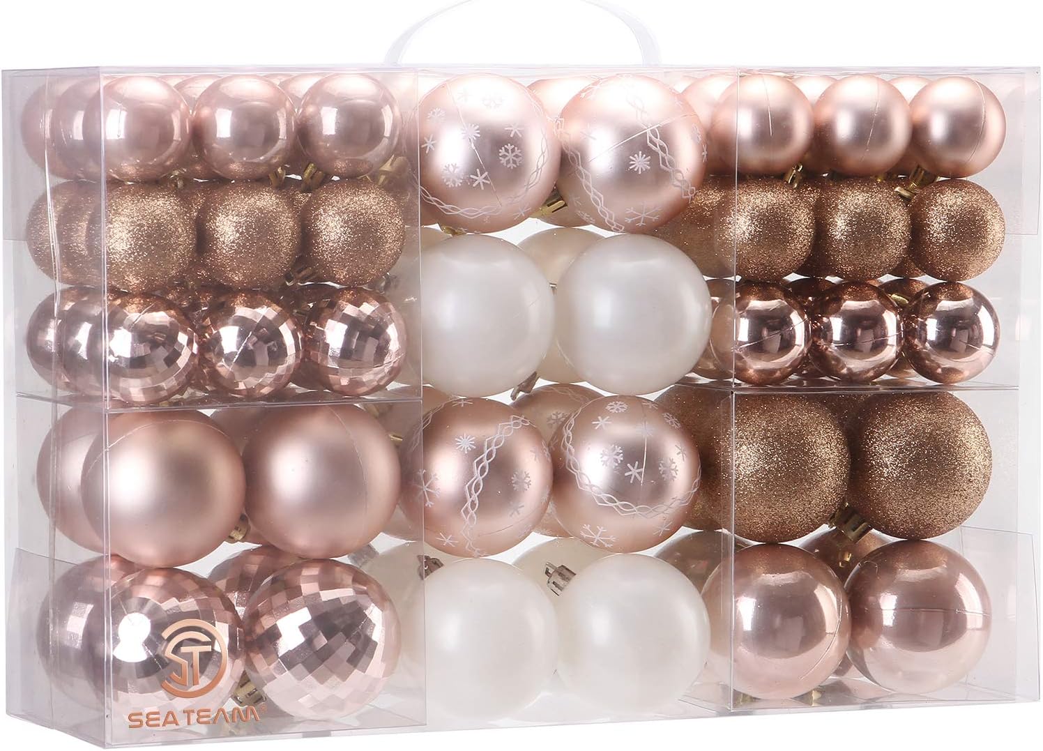 Ornaments - Sea Team 86-Pack Shatterproof Rose Gold Christmas Ball Ornaments Set, Assorted Multi-Sized Hanging Baubles, Xmas Tree Decorations, Seasonal Décor for Holiday Wreath Garland, Hooks Included