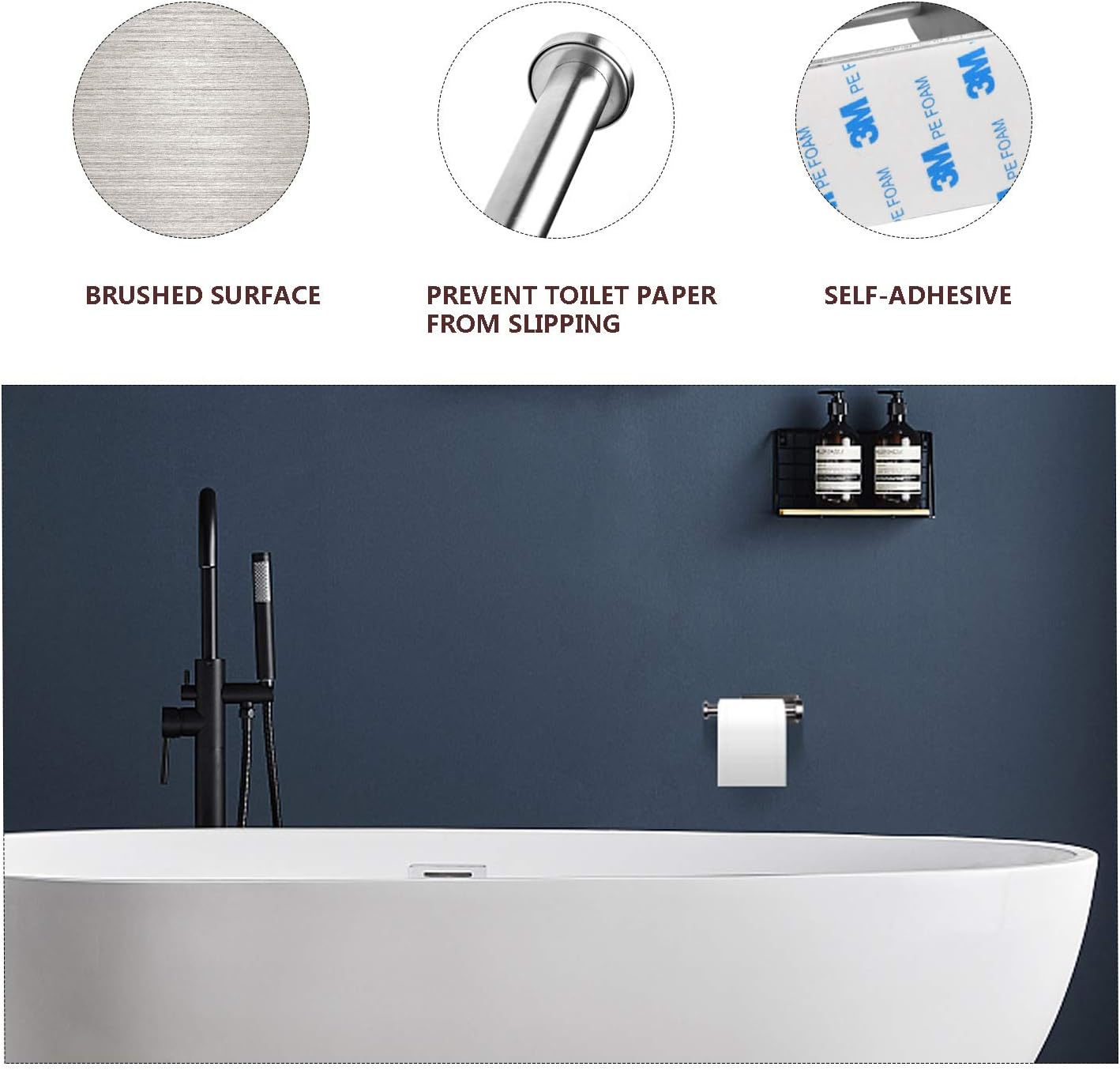 FRCAMI Self Adhesive Toilet Paper Holder, Brushed Nickel Toilet Paper Roll Holder SUS304 Stainless Steel for Bathroom Kitchen: Home & Kitchen